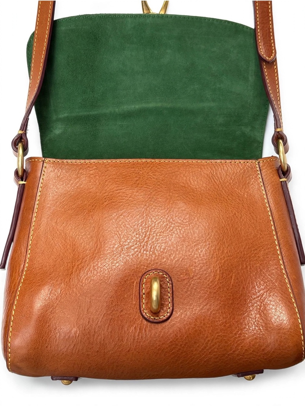 Dooney & Bourke Tan Florentine Leather Crossbody with Green Suede Flap